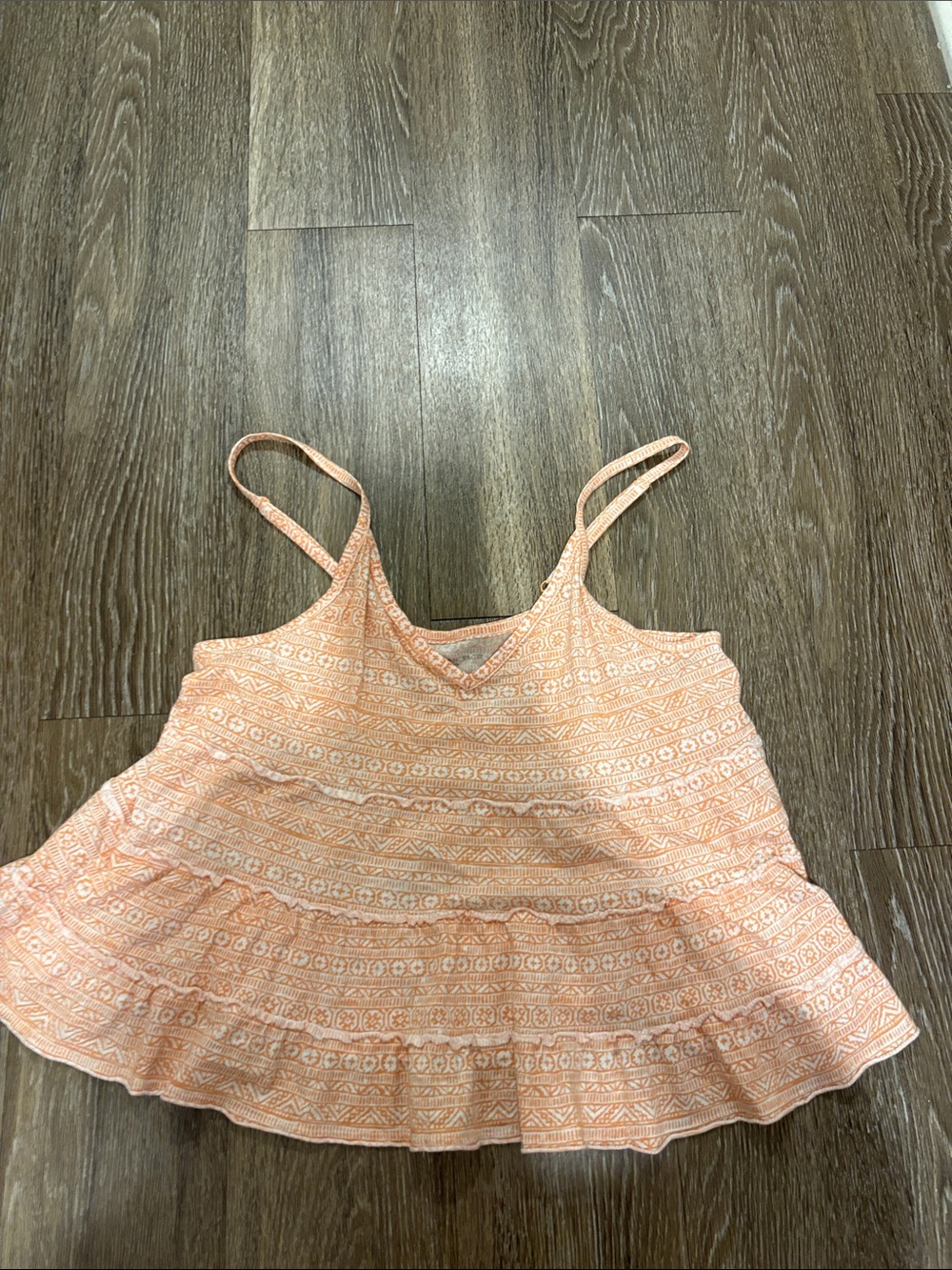 American Eagle Outfitters Peach Patterned Tiered Cami Tank